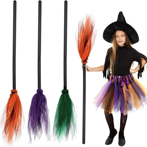 Halloween Hexenbesen LED Leuchtend Abnehmbar Kunststoff Netz Kostüm Requisite Für Kinder Party Cosplay Neuheit Dekor
