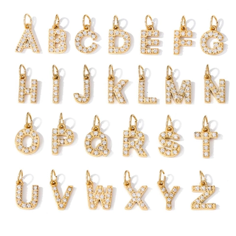 Stainless Steel Zircon Alphabet Letter Pendant Charm For DIY Necklace Earring Making Micro Pavé Gold Silver Color