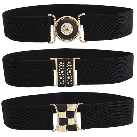 Women Wide Elastic Corset Belt PU Leather Alloy Interlocking Leaf Buckle Solid Color Stretchy Waistband For Dresses