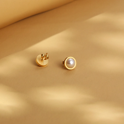 Pendientes De Perlas Artificiales Con Marco Dorado Redondo Acero Inoxidable Joyas Elegantes Minimalistas Para Mujer Estilo De Viaje