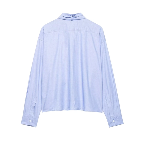 Damen Blusen Hemd Polyester Einfarbig Langarm Schluppe Kragen Knopfleiste Büro Lässig Mode Hellblau