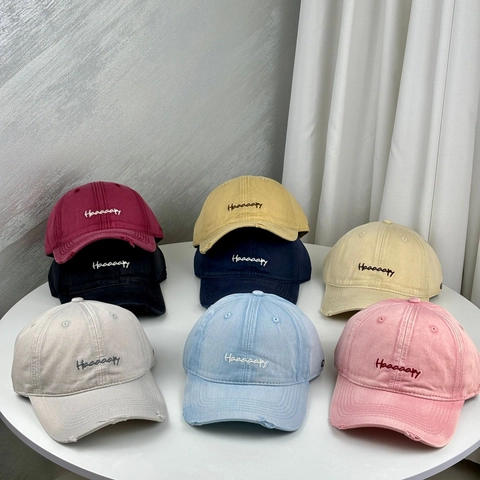 Washed Cotton Baseball Cap Distressed Broken Hole Letter Embroidery Sun Protection Curved Brim Casual Streetwear Hat