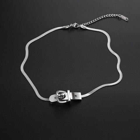 Collana Con Fibbia Per Cintura In Acciaio Inossidabile Argento Catena A Serpente Minimalista Hip Hop Choker Per Donne