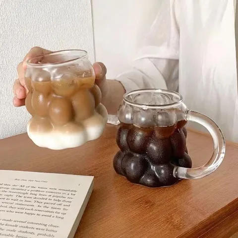 Creative Grape Bubble Textured Glass Mug High Borosilicate Heat Resistant Transparent Coffee Cup With Handle Ins Style
