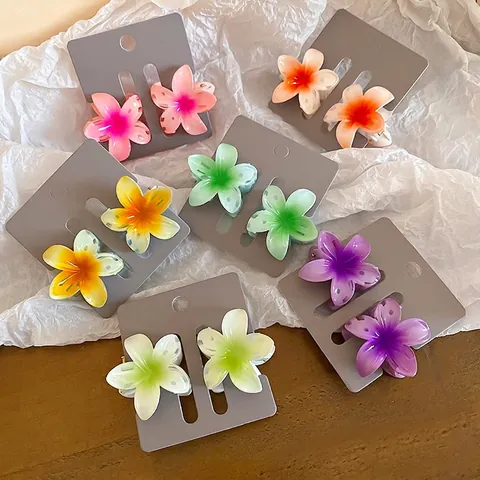 Pinzas Para El Cabello De Flores De Acrílico Degradado Plumeria Dulce Verano Playa Vacaciones Accesorios Para Mujeres