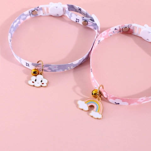 Collare Floreale Per Animali Fibbia Di Sicurezza Regolabile Con Campanello E Pendente Nuvola Arcobaleno Per Gatti Cani