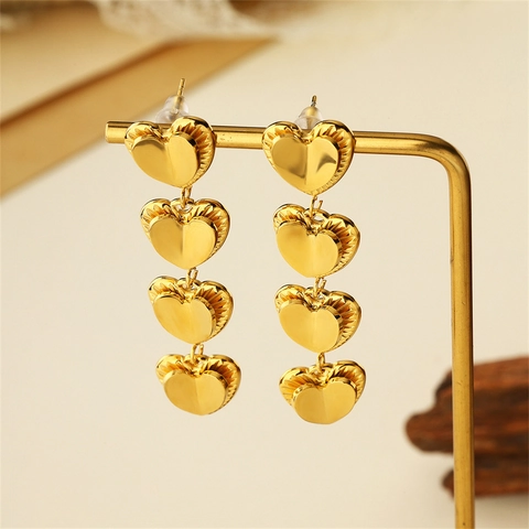 Orecchini a Cuore in Acciaio Inossidabile Oro per Donna Orecchini a Pendente a Quattro Strati a Cuore Stile Dolce Trendy Gioielli Festa
