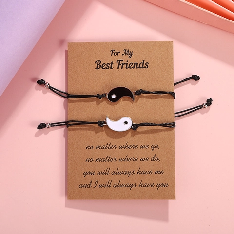 Yin Yang Tai Chi Passende Verstellbare Geflochtene Seil Armbänder Legierung Emaille Anhänger Schmuck Für Beste Freunde