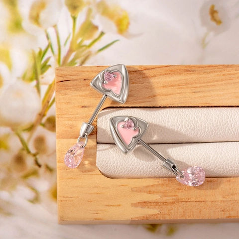 Cat Ear Knorpel Ohrstecker Titanstahl Kupfer Rosa Zirkon Herz Wassertropfen Schraubverschluss Piercing Schmuck