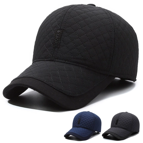 Herren Winter Baseballkappe Gesteppt Warm Fleecegefüttert Mit Ohrenklappen Verstellbar Winddicht Sportmütze