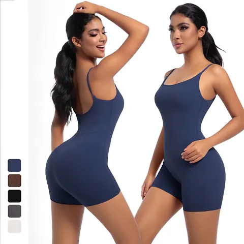 Damen Sport Einteiler Spaghettiträger Rückenfrei Yoga Bodysuit Slim Fit Elastisch Fitness Workout Tanzanzug