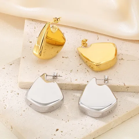 Irregular Geometric Chunky Stud Earrings Stainless Steel High Polish Mirror Finish Bold Minimalist Jewelry For Women