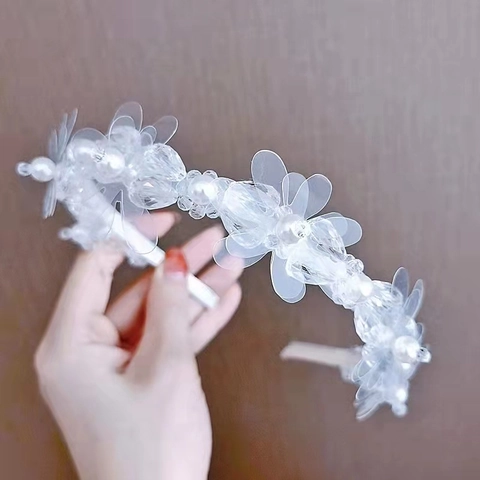 Forest Style Flower Artificial Pearl Beaded Headband Artificial Crystal Hair Hoop Women Princess Wedding Party Handmade Hair Accessory