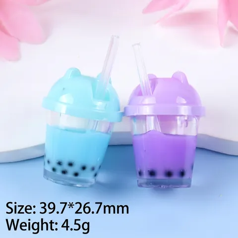 Miniature Bubble Tea Cup Pendants Resin Simulation Liquid With Cat Ear Lids For DIY Keychain Bag Jewelry Accessory