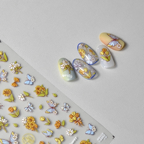 Adesivi Unghie 3D Rilievo Girasole Tulipano Farfalla Fiori Decalcomanie Autoadesive Elegante Primavera Accessori Manicure