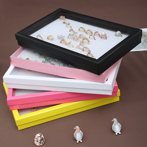 Large Capacity Ring Box Jewelry Display Case With Transparent Lid Multi Slot Velvet Liner Organizer For Earrings Studs