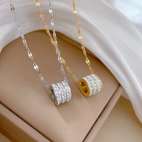 Cilinder Hanger Ketting Titaniumstaal Met Strassteentjes Verguld Minimalistische Choker Voor Dames Mode-Sieraden