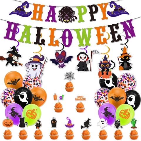 Decorazione Per Festa Di Halloween Banner Palloncini Topper Per Torte Spirali Appese Mago Fantasma Pipistrello Mietitore