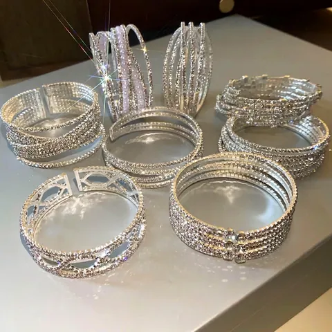 High-end Luxe Strass Koperen Open Armband Voor Vrouwen Criss Cross Meerlaags Geometrische Bangle Mode Sieraden Cadeau
