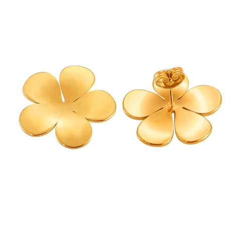Pendientes De Botón Con Pétalos Florales Acero De Titanio Chapado En Oro Vintage Mate Metal Joyas De Oreja Para Mujer