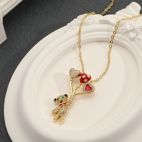 Fashion Copper Gold Plated Zirconia Bear Windmill Pendant Necklace Colorful Enamel Star Moon Clavicle Chain Jewelry For Women