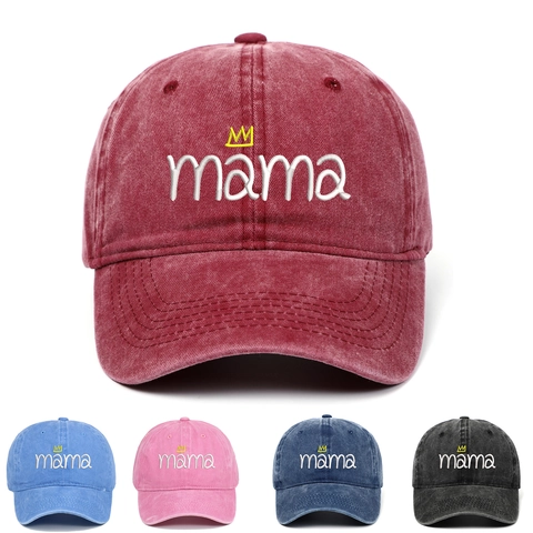 Washed Cotton Baseball Cap Mama Crown Embroidery Distressed Vintage Hip Hop Dad Hat Adjustable Casual