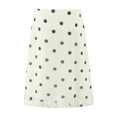 Gonna Midi A Pois Donna Poliestere Vita Alta Orlo A Volant Linea A Retro Moda