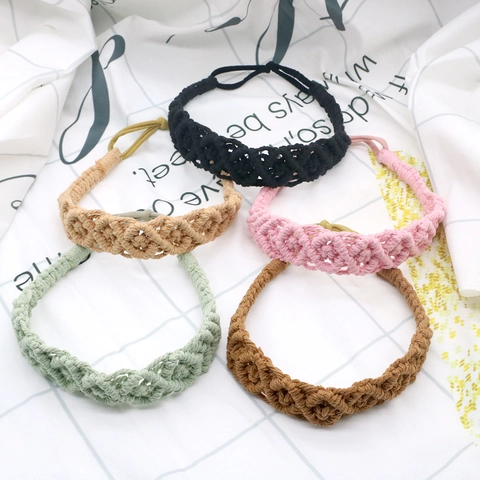 Handmade Woven Macrame Headband Bohemian Cotton Rope Elastic Hairband For Women Nordic Style Accessory