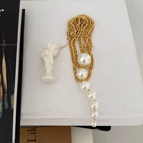 Multilayer Gold Chain Necklace With Imitation Artificial Pearl Tassel Pendant For Women Elegant Vintage Clavicle Chain Accessory