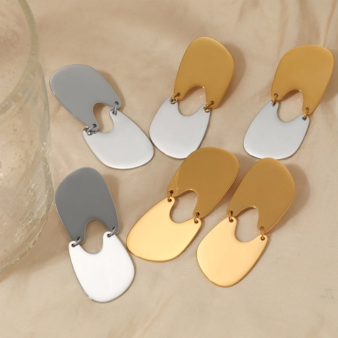Minimalistische Geometrische Hängeohrringe 316 Edelstahl Pvd Vergoldet Unregelmäßige U-Form Verbunden Dangle Schmuck Damen