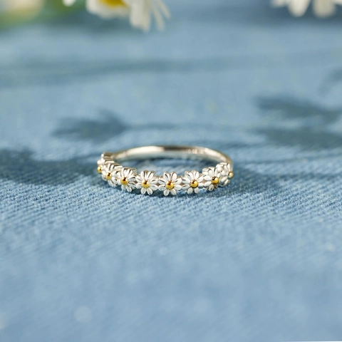 Anello Margherita In Argento Sterling 925 Placcato Oro 18K Fiore Dolce Design Minimalista Gioielli Per Donna