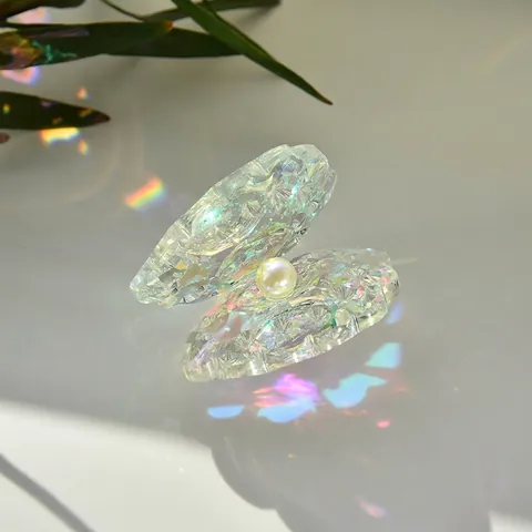 Kristallen Schelp Figuur Met Kunstparel Iriserend Geslepen Glas Regenboogmaker Bureau Ornament Huis Kantoor Decoratie