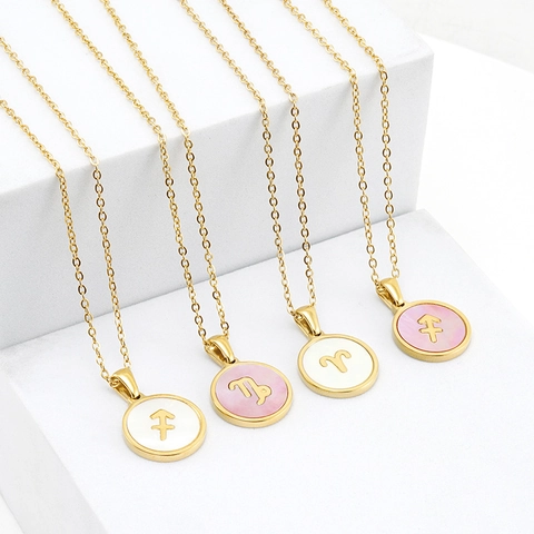 Ronde Hanger Ketting Sterrenbeeld Roestvrij Staal 18K Verguld Schelp Kunstparelmoer Minimalistische Sieraden Voor Dames