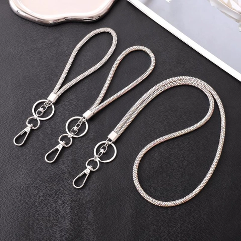 Lanière De Téléphone En Strass De Luxe Chaîne Bandoulière En Cristal Étincelant Bracelet Alliage Métallique