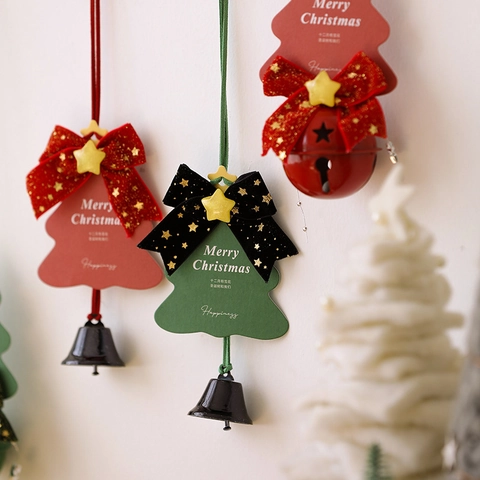 Ornamento Sospeso Campana Albero Di Natale Con Fiocco Velluto Carta Campanello Metallo Per Decorazione Festa Casa