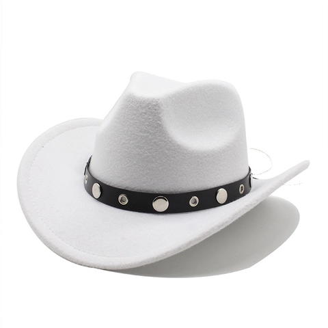 Vintage Western Cowboy Hat Polyester Felt Wide Brim With Studded Leather Band Retro Jazz Fedora For Men Women