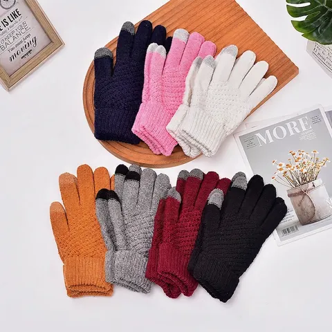 Winter Warm Knit Touchscreen Gloves For Men Women Cold Weather Thickened Jacquard Pattern Cycling Driving Daily Mittens