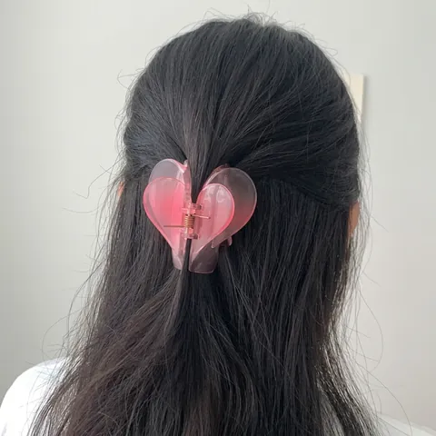Korean Heart Shape Hair Claw Clip Elegant Transparent Acrylic Double Layer Shark Clip For Women Girls Hair Accessories
