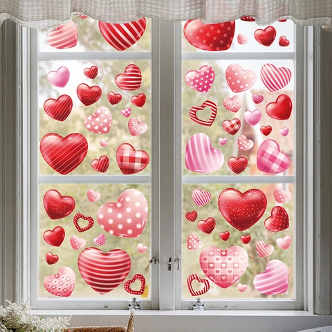 Valentine Herz Fensterbilder Statische Aufkleber PVC Doppelseitig Glas Deko Romantische Feiertag Ornamente