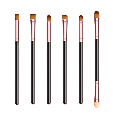 Pennelli Trucco Occhi Fibra Sintetica Alluminio Ombretto Sopracciglia Labbra Dettaglio Design Minimalista Portatile