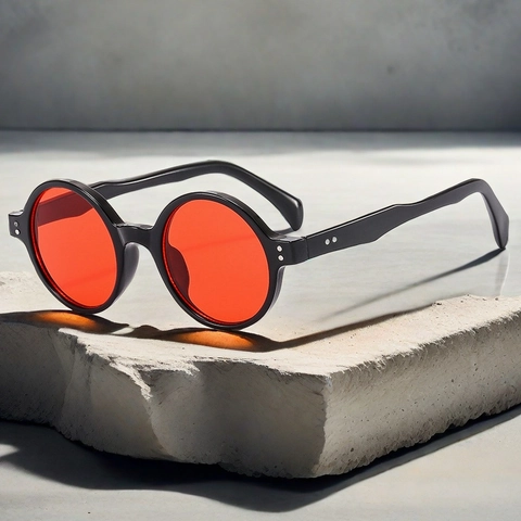 Lunettes De Soleil Rondes Rétro Monture PC Verres AC Protection UV400 Décor Rivets Style Punk Pour Femmes Hommes
