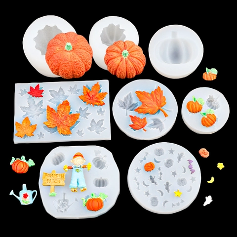Moldes De Silicona Halloween 3D Calabaza Hoja Arce Espantapájaros Fondant Chocolate Decoración Panadería Herramientas DIY Artesanía Resina Jabón Cera Arcilla
