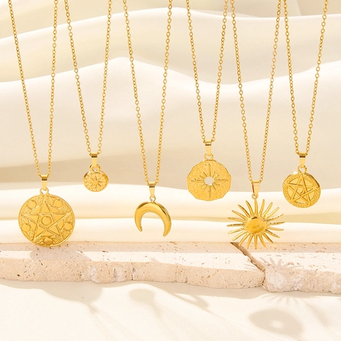 Celestial Pendant Necklace Stainless Steel Vacuum Plated 18K Gold Sun Moon Star Pentagram Charm Bohemian Jewelry Women