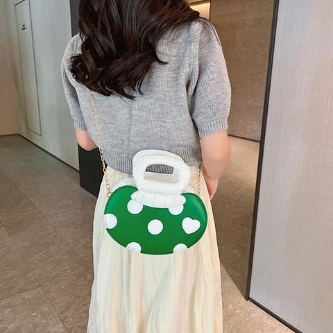 Sac À Main Doux En Forme De Champignon Motif À Pois Cœur Cuir PU Sac Bandoulière Nouveauté Sac Épaule Avec Chaîne Métal