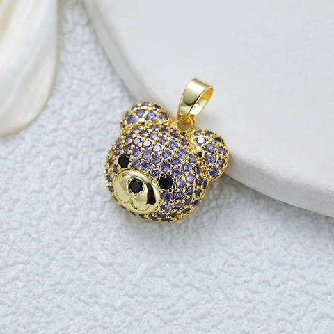 Collana Con Ciondolo A Forma Di Orsetto Di Peluche Rame Placcato Oro 18K Con Zirconi Colorati Gioielli Moda Per Donna