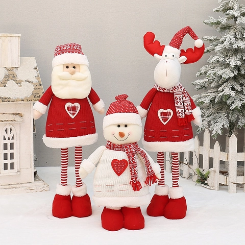 Natale Babbo Natale Pupazzo Di Neve Renna Bambola Di Peluche Gambe Retraibili Tessuto A Maglia Decorazione Casa