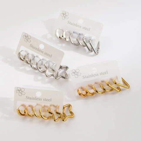 Boucles D'oreilles Créoles Géométriques Acier Inoxydable Minimaliste Petit Or Argent Étoile Triangle Bijoux Femmes