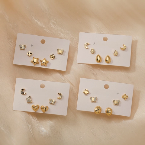Fashion Stud Earrings Copper 18K Gold Plated Heart Butterfly Moon Star Geometric Minimalist Jewelry For Women