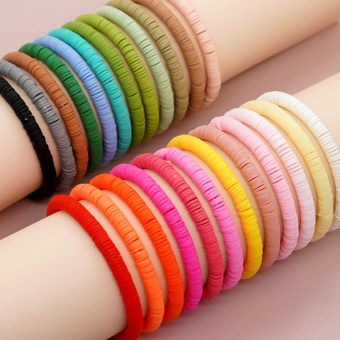 Bohemian Polymer Clay Heishi Beads Bracelet Elastic Stretch Handmade Summer Beach Jewelry For Women Girls