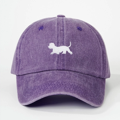 Baseball Cap Washed Fabric With Puppy Embroidery Adjustable Strap Vintage Casual Sun Protection Hat For Women